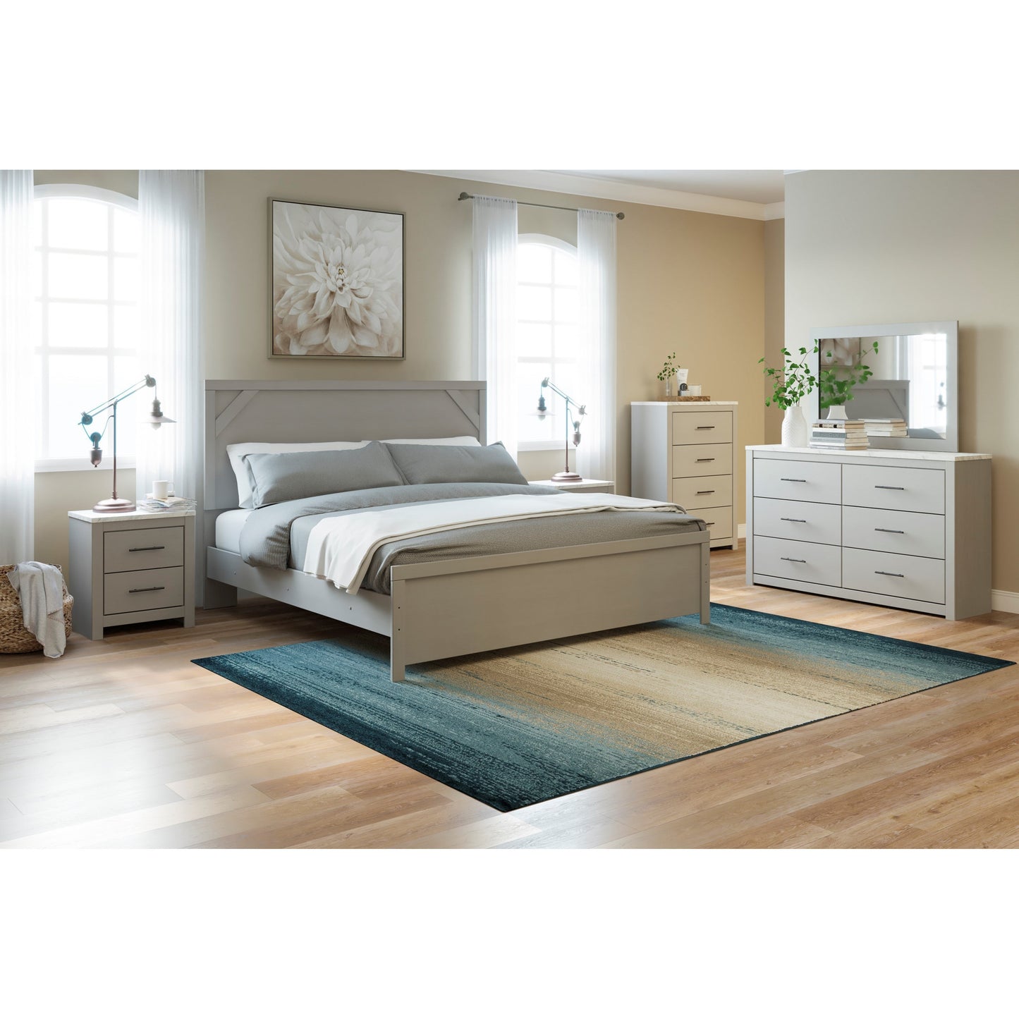 Gray Finish King Panel Bed