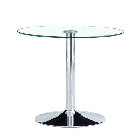Modern Minimalist Circular Glass Dining Table With Electroplated Metal Legs 35" Diameter - Transparent