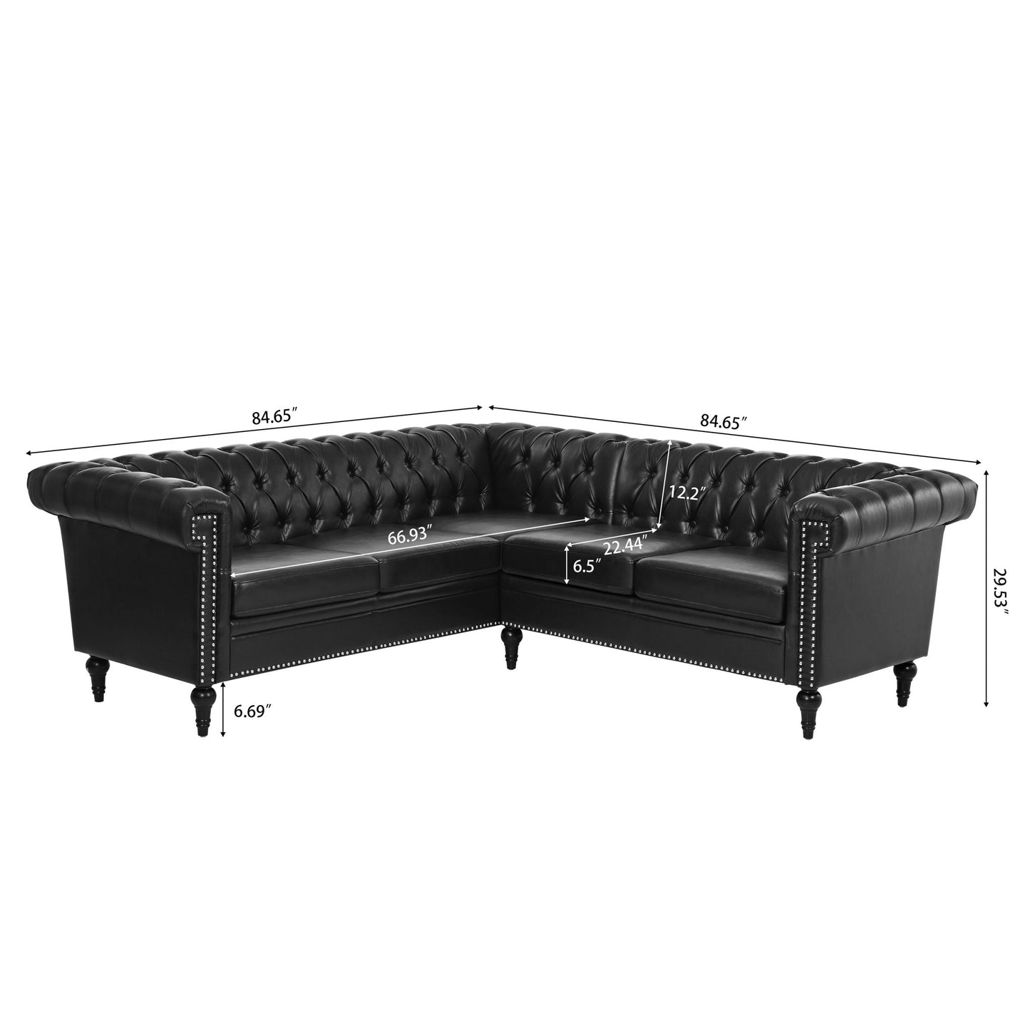 L Shaped Reversible Modern Chesterfield Sofa With Rolled Arms And Nailhead, 5 Seat Tufted Couch