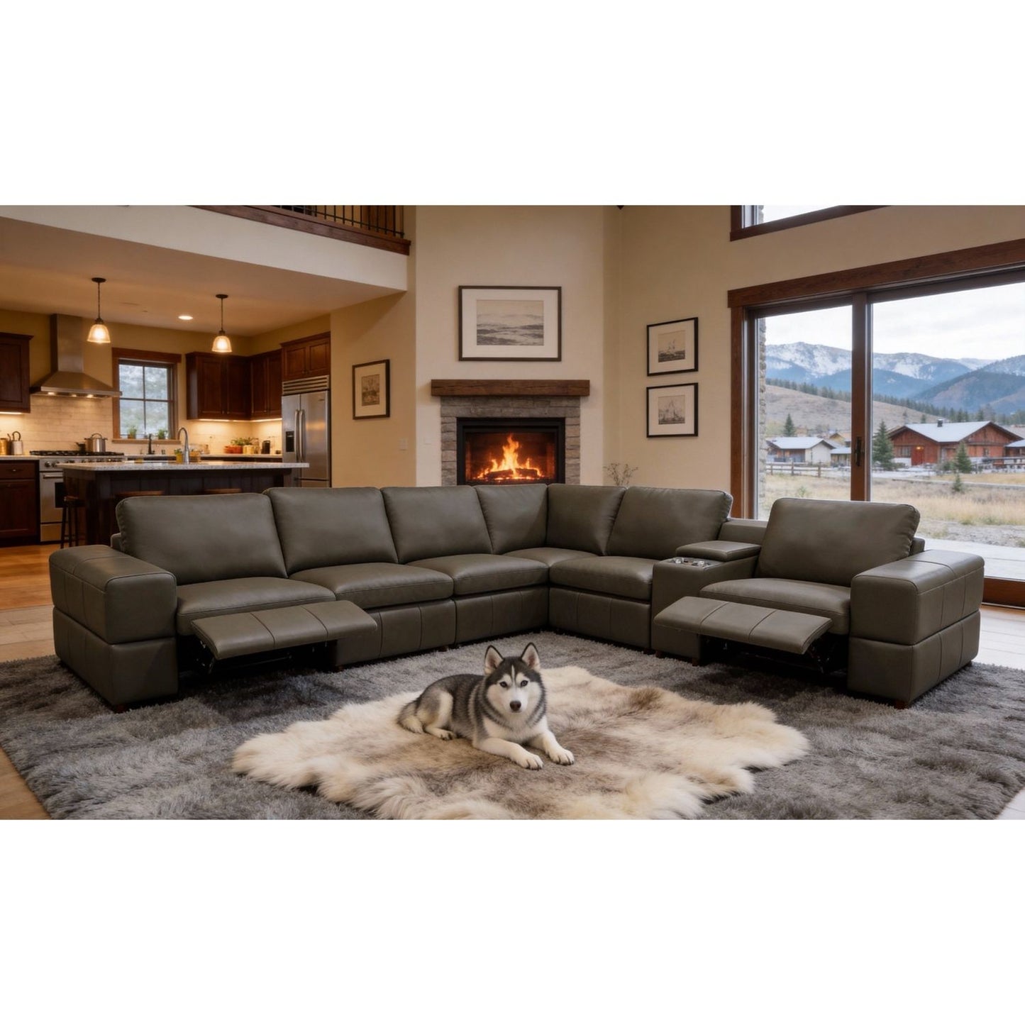 Upholstered Large Arms Sectional With Recliner Seats
