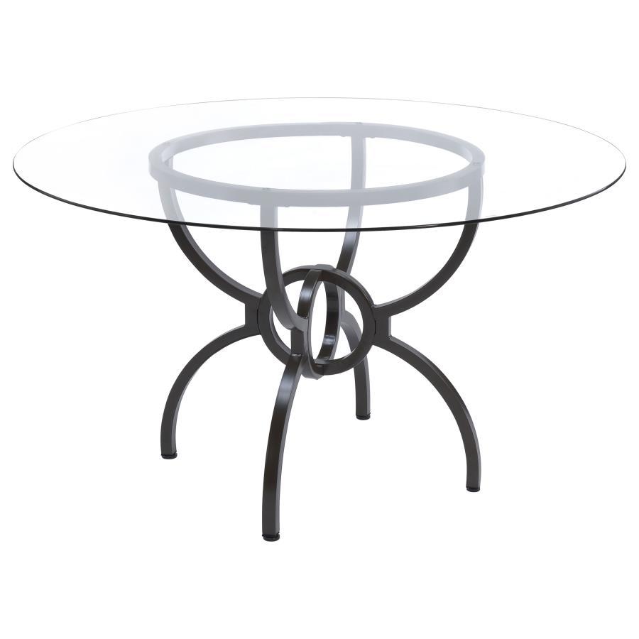 Aviano - 5 Piece Round Glass Top Dining Table Set With Rattan Chairs - Gunmetal