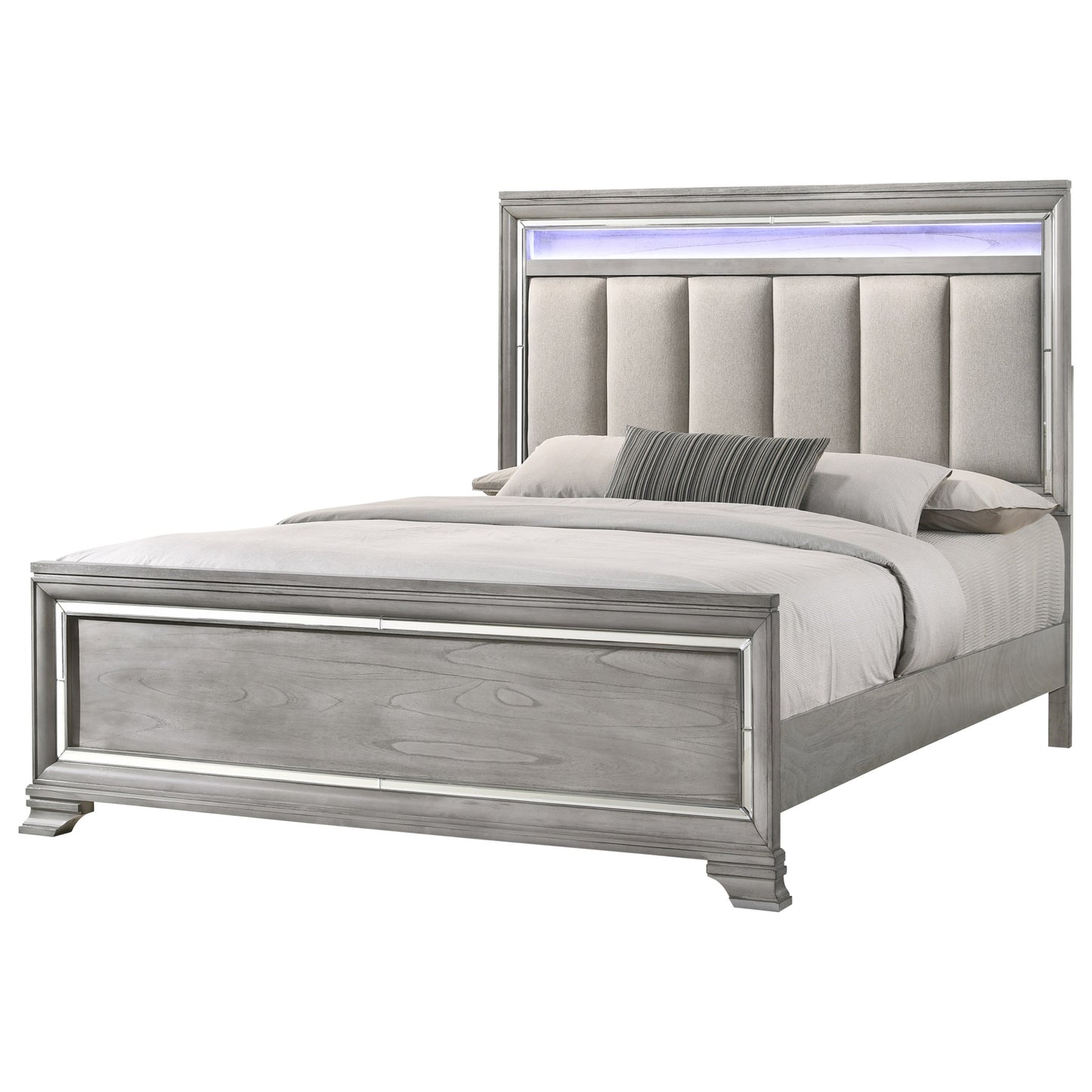 Glam Upholstered King Bed with Mirrored Accents