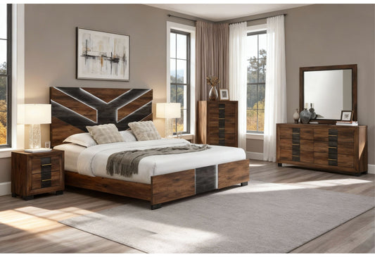 Optimus - 4 Piece Bedroom Set (King Bed, Dresser, Mirror And Nightstand) - Black / Brown