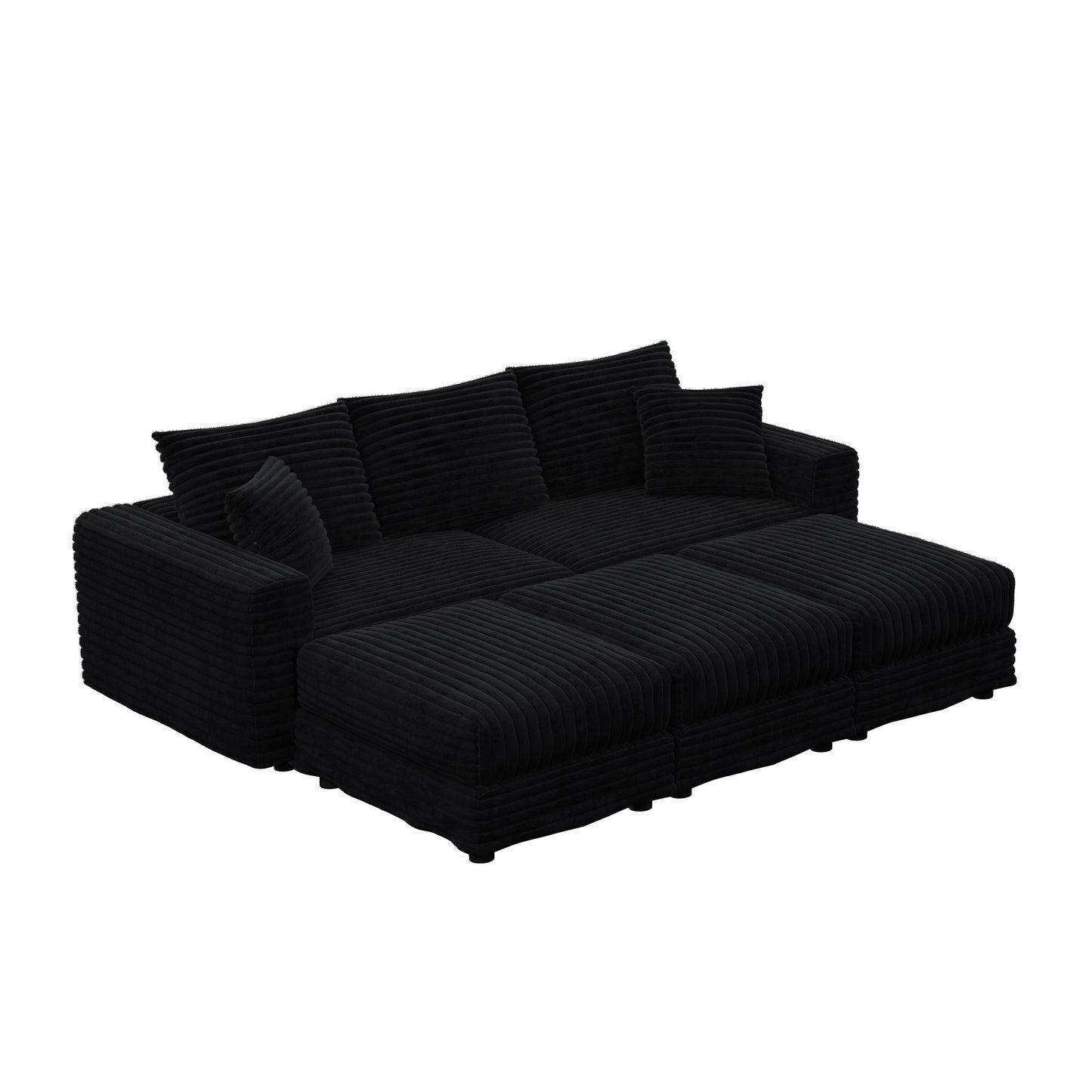 Deep Seat Convertible Sofa With Soft Pillows And Ottomans