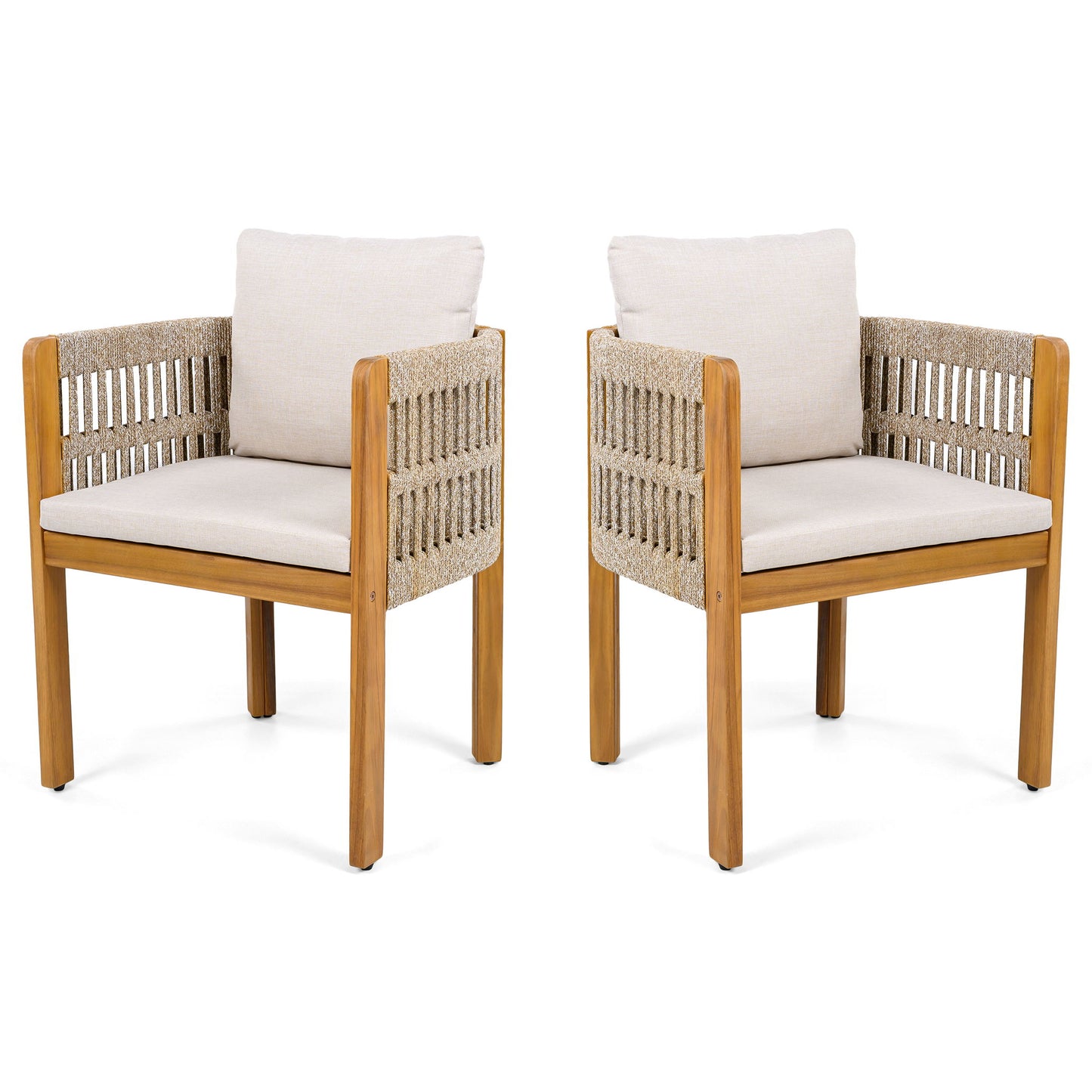 Outdoor Dining Chairs With Mix Rope Handles (Set of 2)