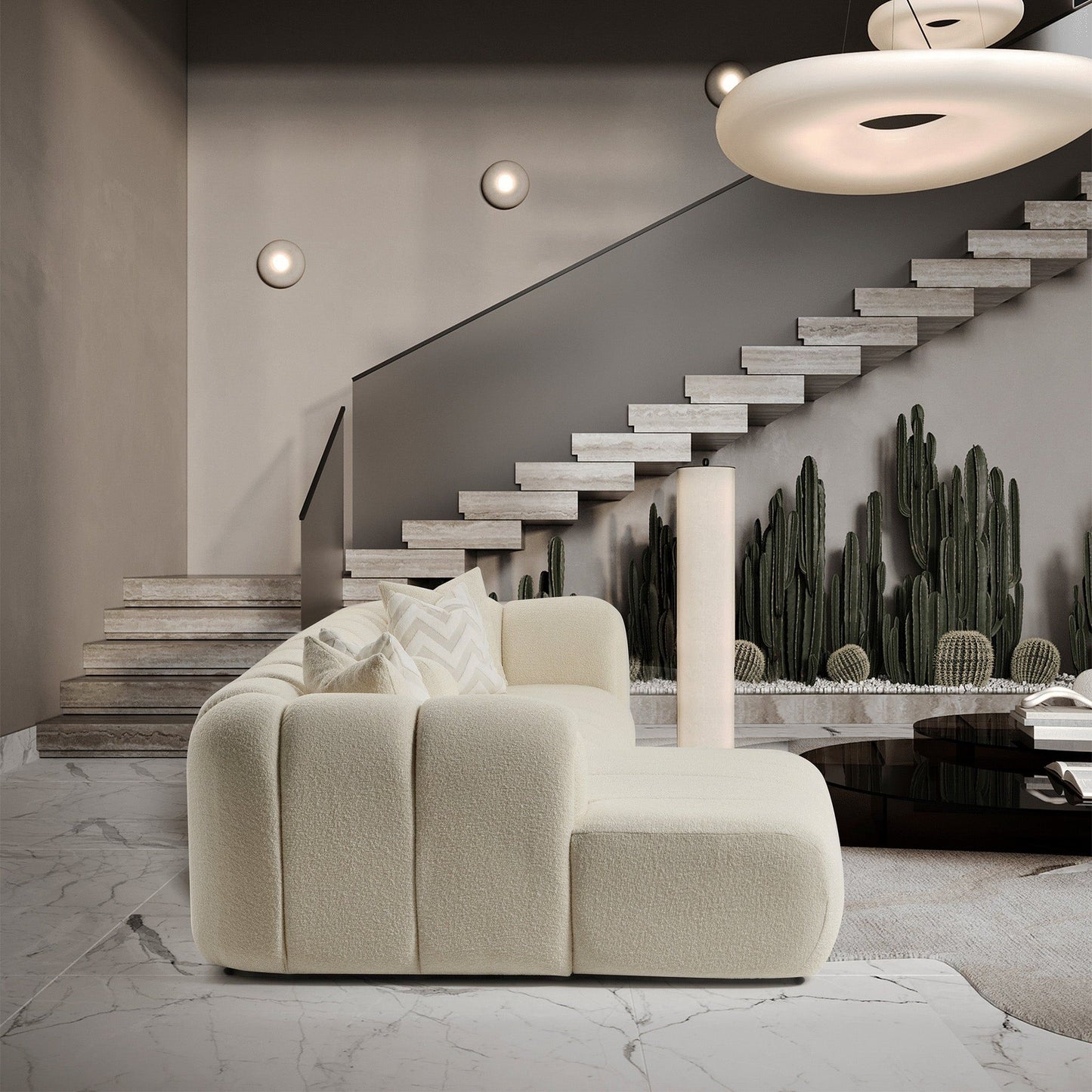 Beatrice - Modern Tufted Right Sectional Sofa - Ivory