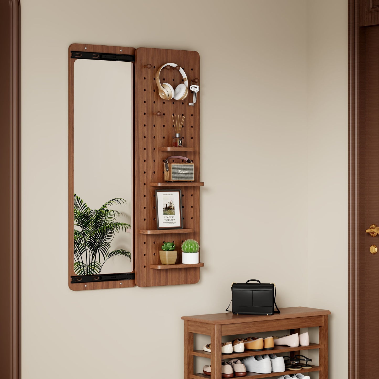 Wall Mounted Full Length Mirror With Shelf And Hook