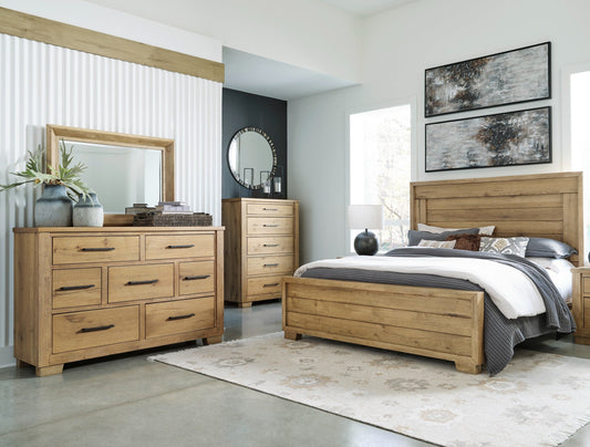 King Panel Bed, Dresser And Mirror