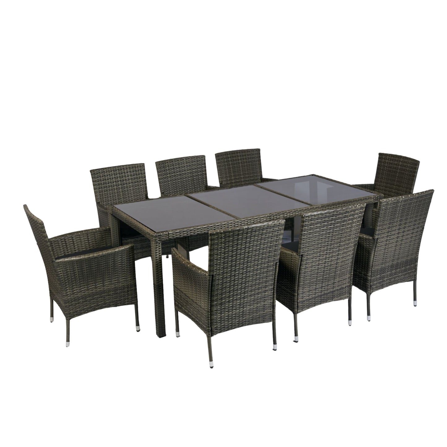 9 Piece Outdoor Patio Wicker Dining Set Patio Wicker Furniture Dining Set Glass Top - Gray / Black