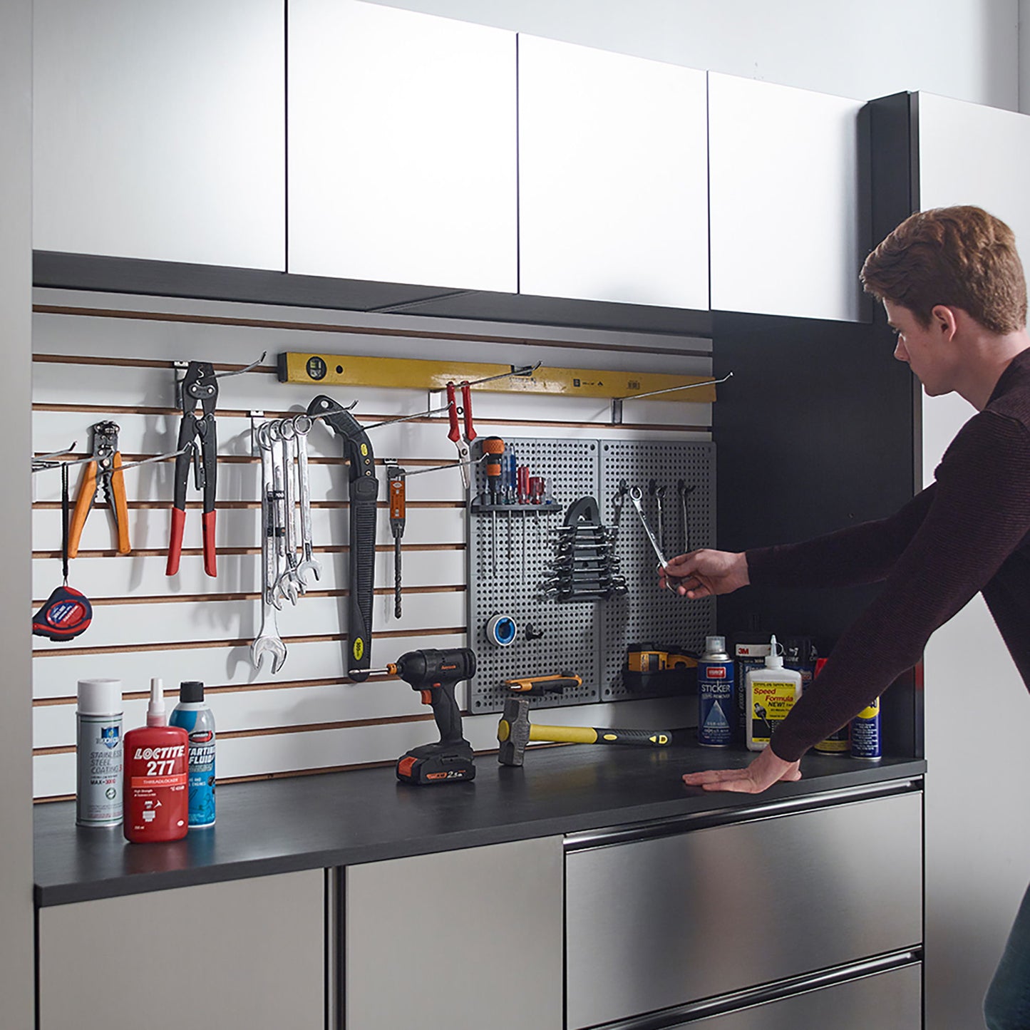 Nova Series - Wood Base Door Wall Mounted Garage Cabinet Soft Closing Water Resistant - Dark Gray