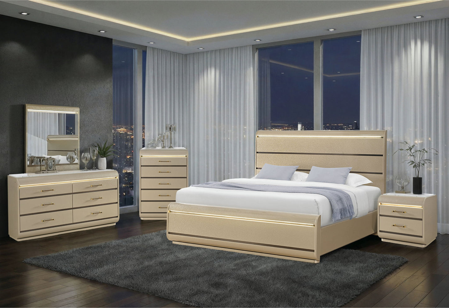 Genesis - Dresser With LED - Gold