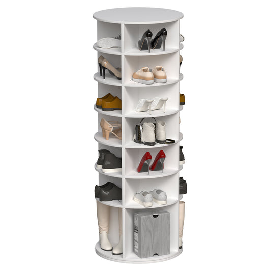 6 Tier Spinning Shoe Rack, Free Standing, 360° Revolving Shoe Organizer - White