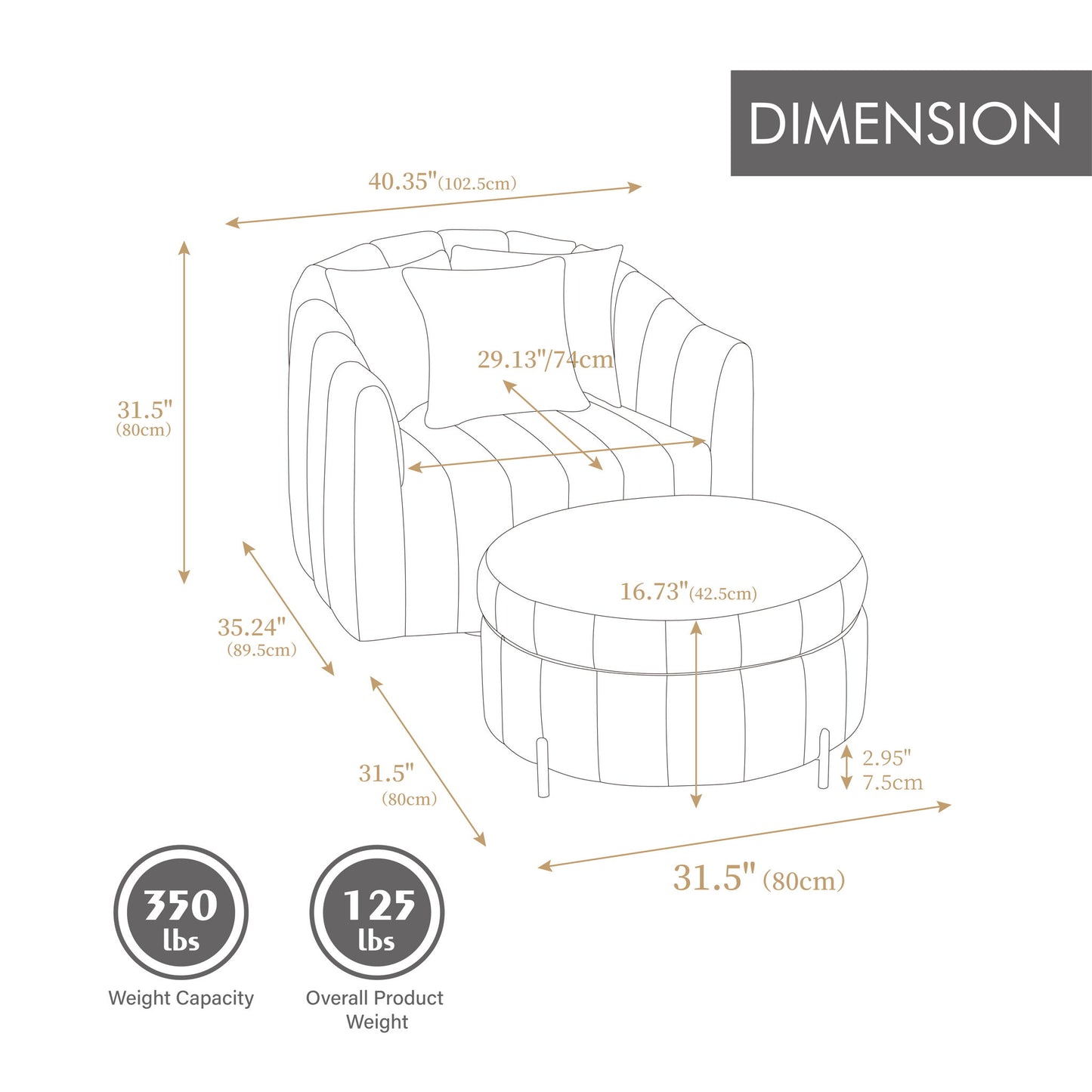 Oversized Velvet Swivel Barrel Accent Chair And Ottoman Set With Storage