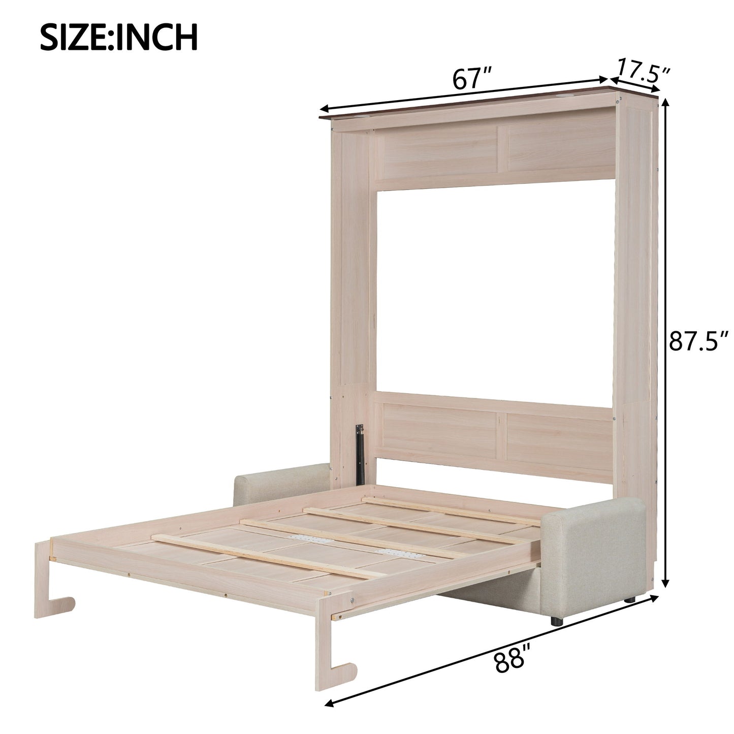 Queen Size Murphy Bed With Sofa And LED - Beige