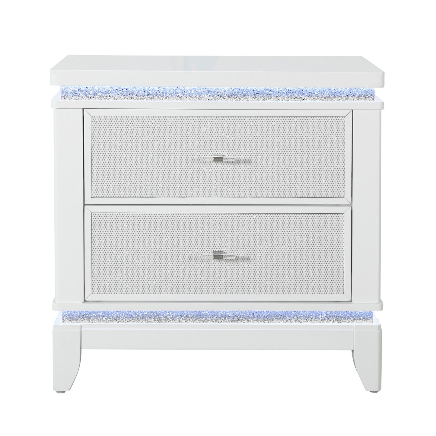 Adalid - Nightstand With Glittered Drawer Front And LED Lighting - White