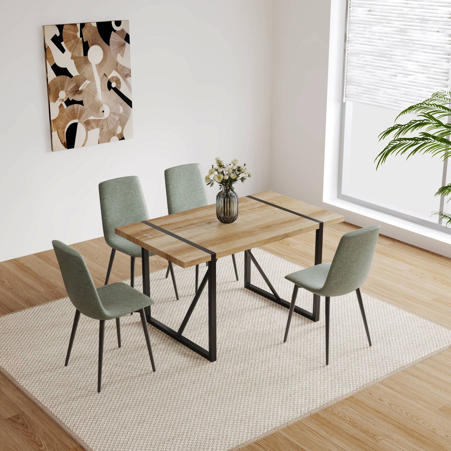 Modern Dining Table With Black Metal Legs For 4 - 6 Person