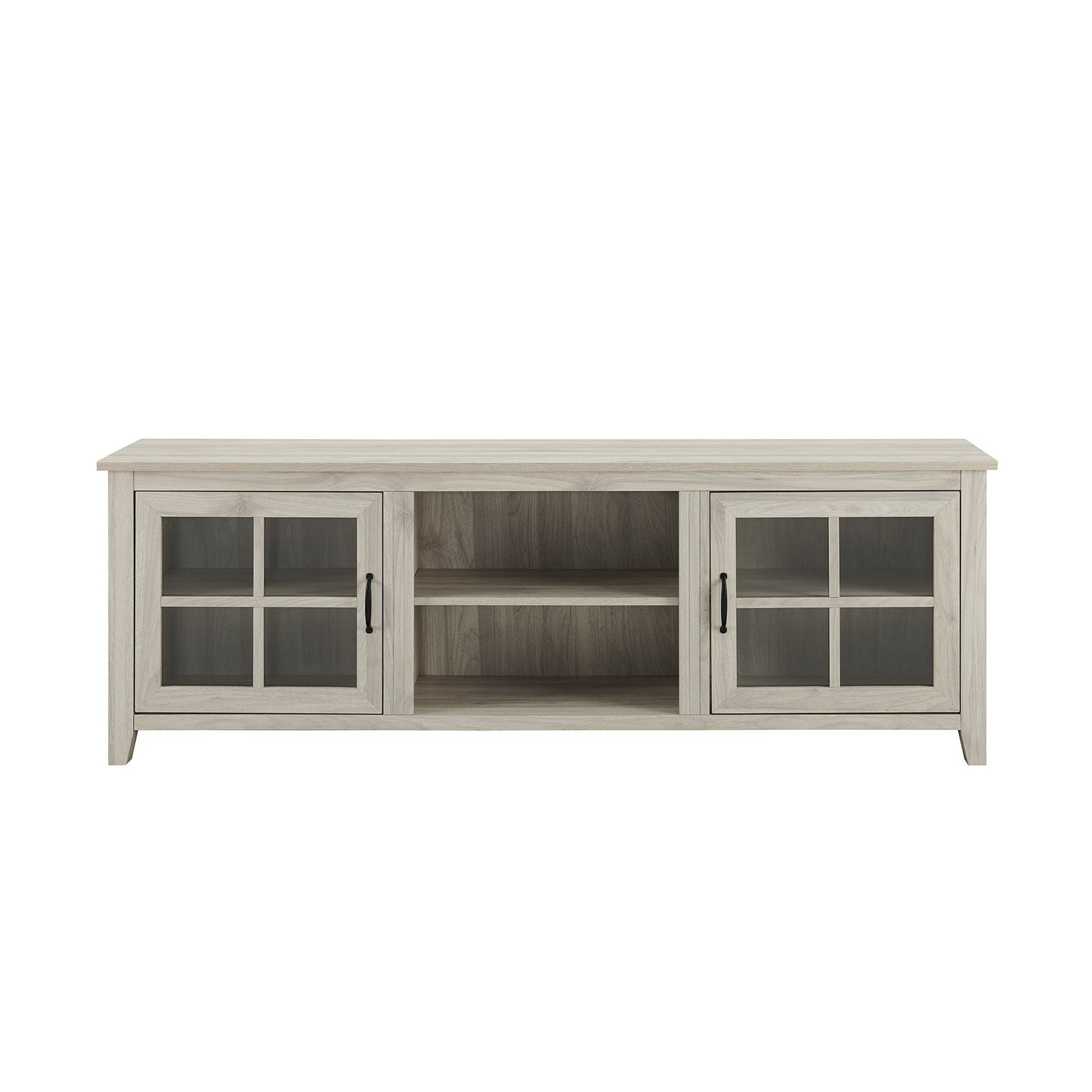 Modern Farmhouse 2 Door Glass Windowpane 70" TV Stand For 80" TVs