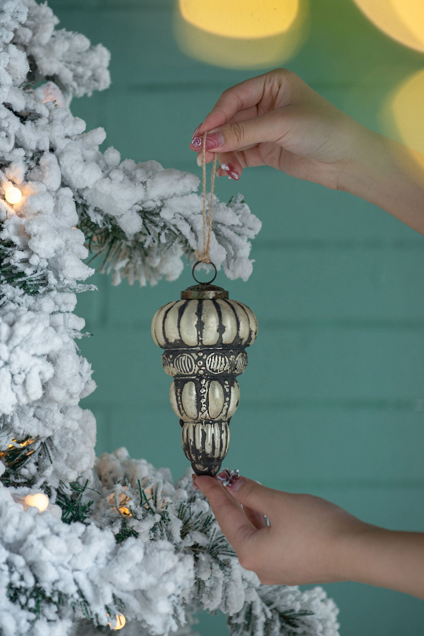 Tear Drop Ornament, Glass Decorative Hanging Christmas Tree Ornaments For Holiday Party Decorations (Set of 6) - Silver