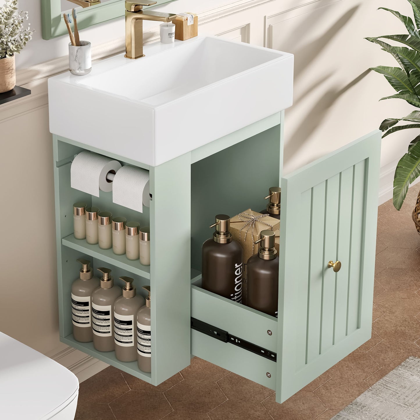 Modern Bathroom Vanity With Sink, Storage Cabinet, Drawer & Side Shelf