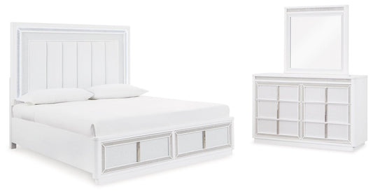 Queen Upholstered Storage Bed, Dresser And Mirror