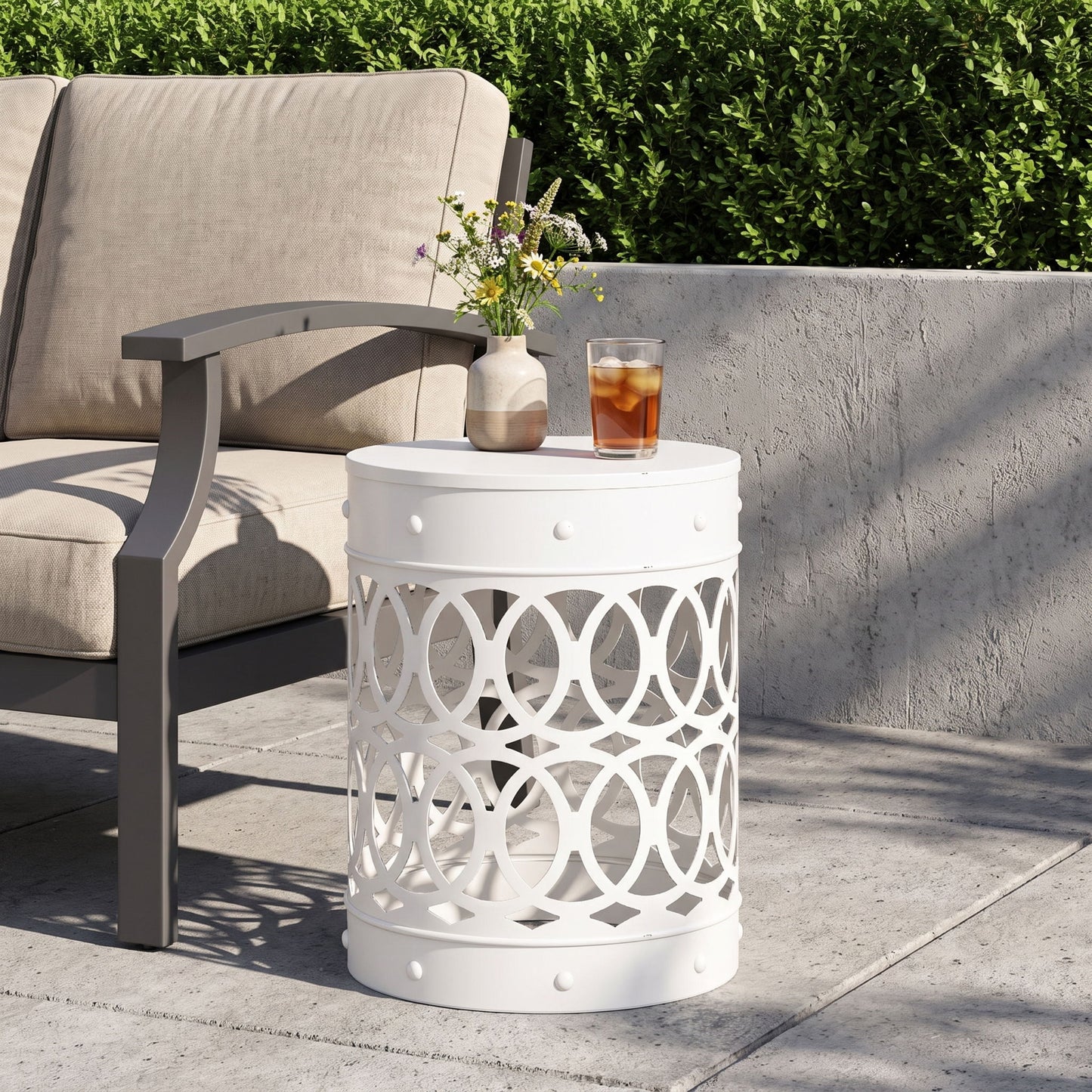 Outdoor Metal Large End Table, Modern Design
