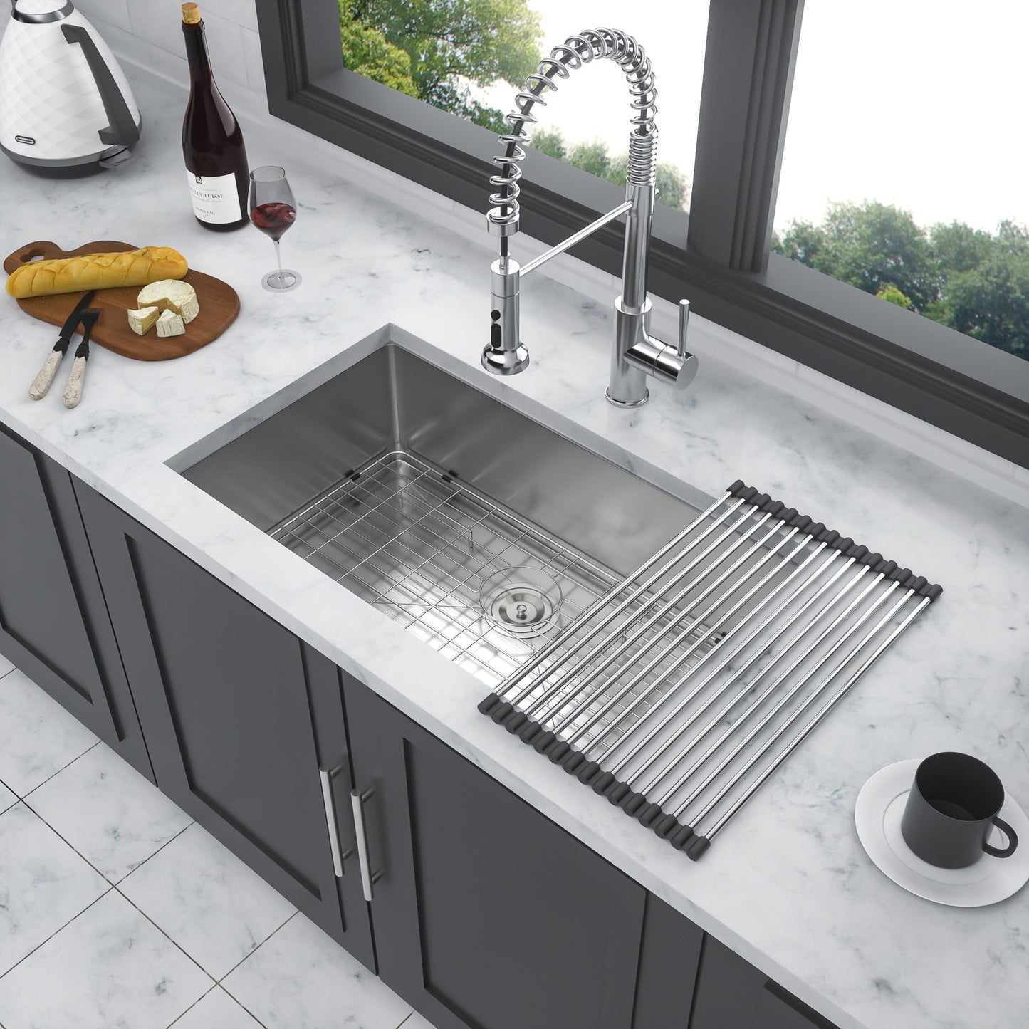 Modern Undermount Stainless Steel Kitchen Sink 16 Gauge, Deep Single Bowl