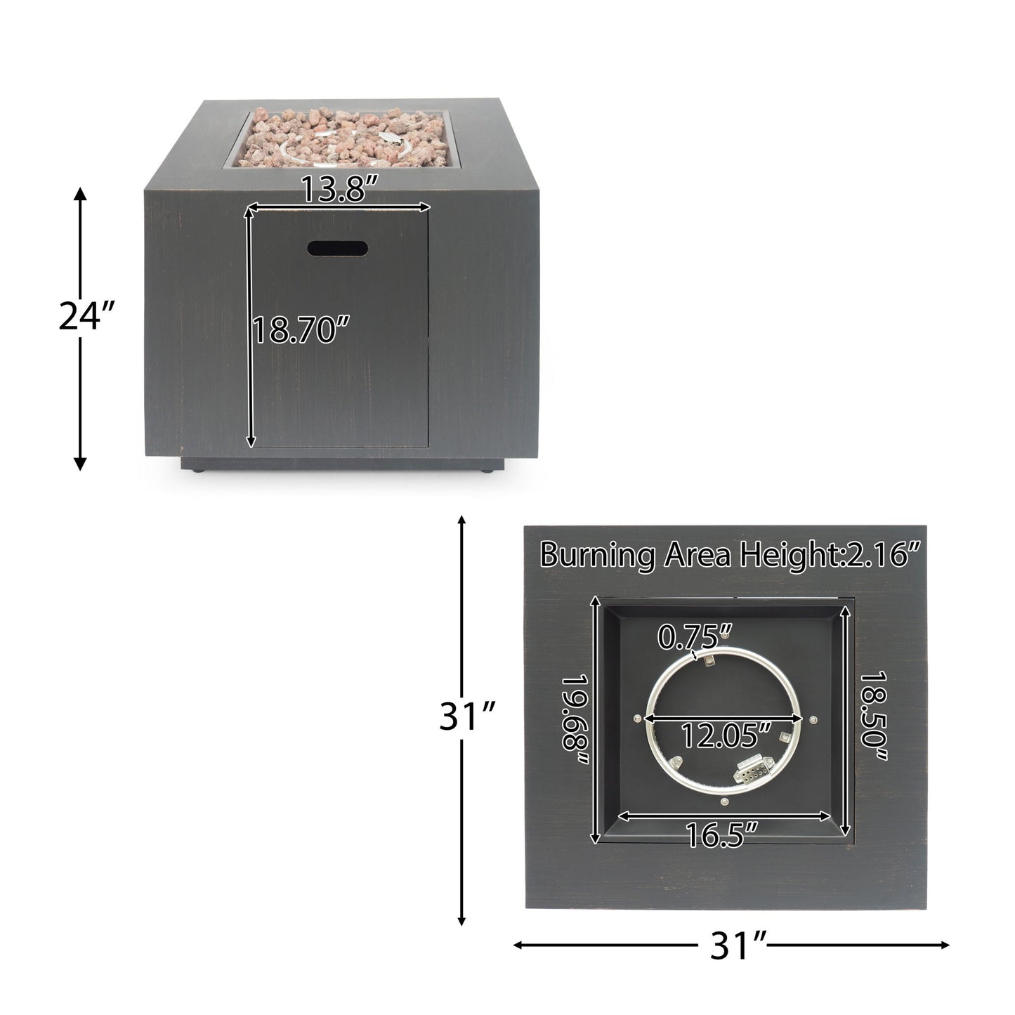 Outdoor Patio Gas Burning Fire Pit Table 50,000 Btu, Square