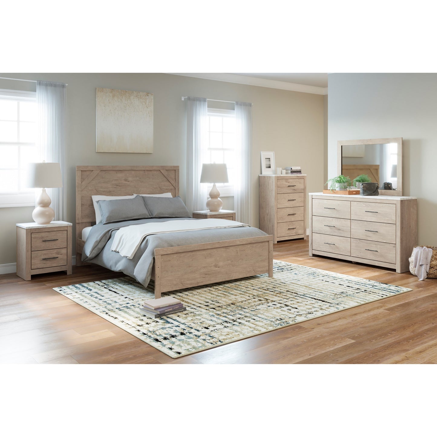 Queen Panel Bed in Rustic Light Finish