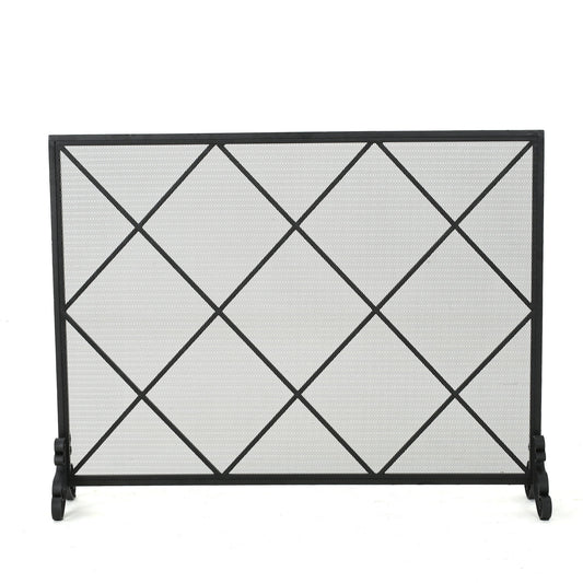 Minimalist Single Panel Iron Fireplace Screen With Diamond Design
