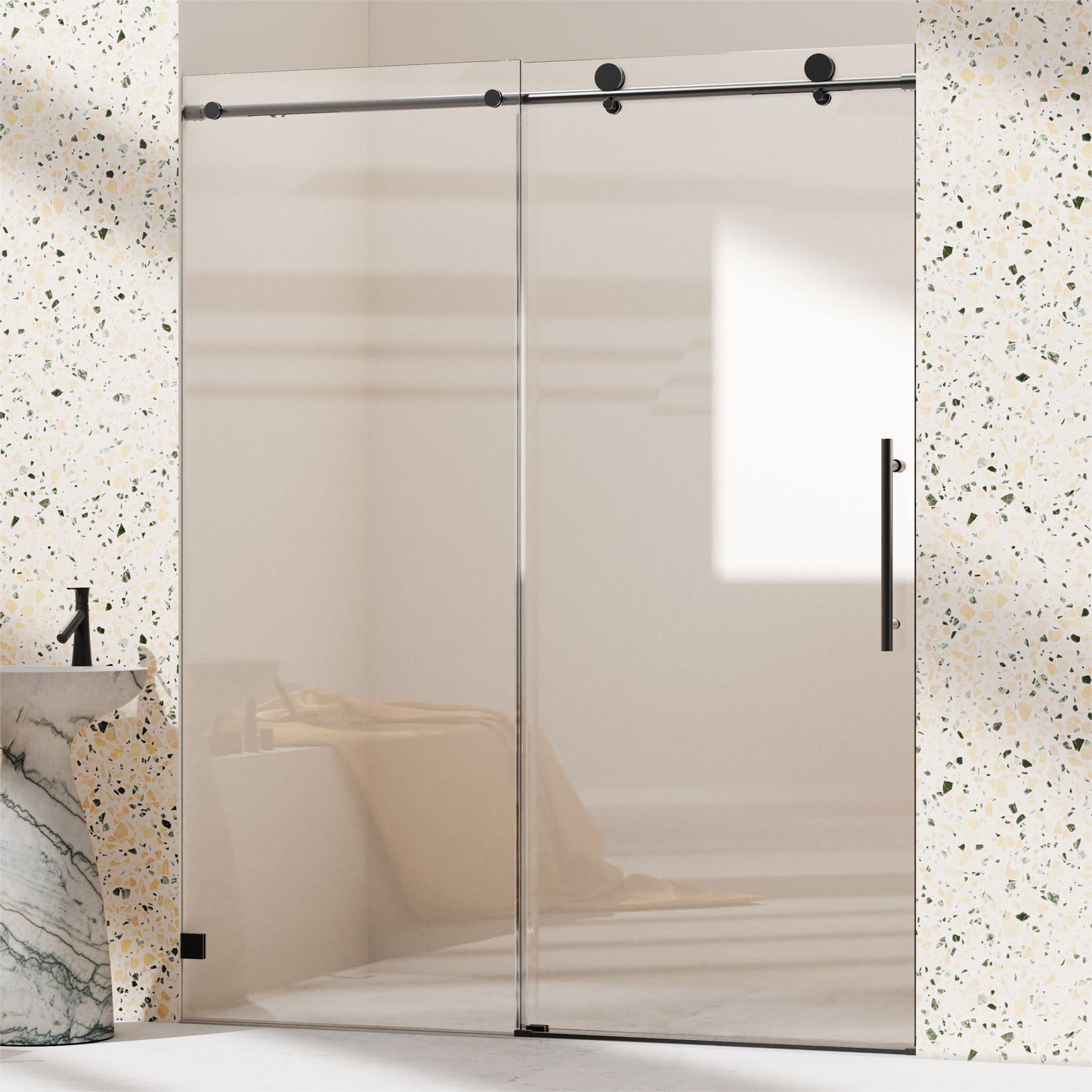 Frameless Single Sliding Soft Close Shower Doors, 5/16" Sgcc Tempered Glass