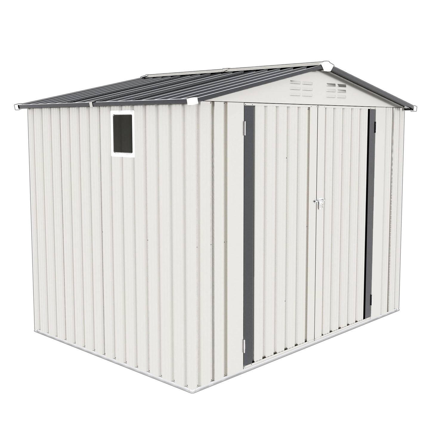 Outdoor Garden Storage Shed, Tool Shed With Pitched Roof Waterproof With 1 Window And 2 Lockable Door - White / Gray