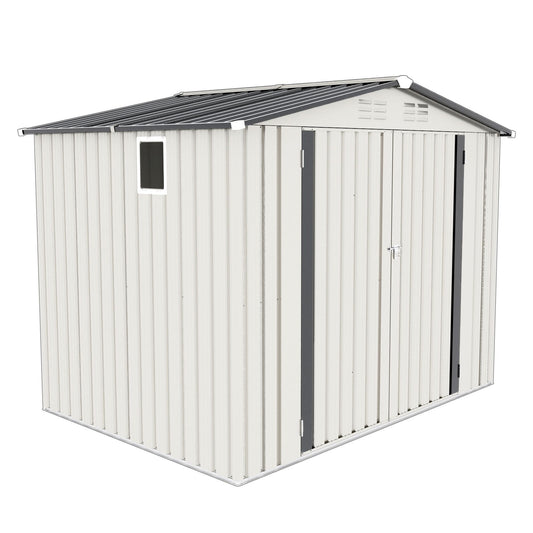 Outdoor Garden Storage Shed, Tool Shed With Pitched Roof Waterproof With 1 Window And 2 Lockable Door - White / Gray