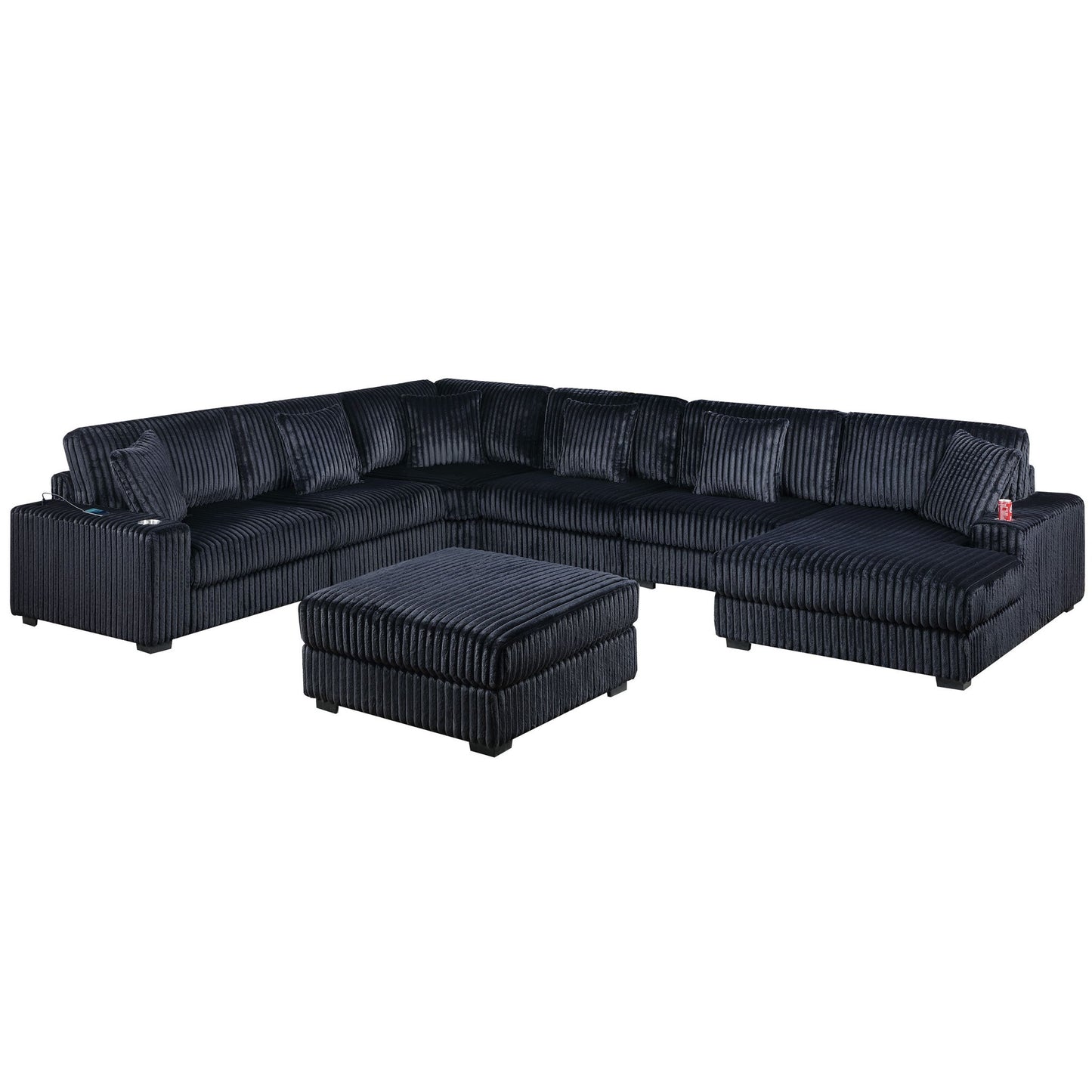 Contemporary Style Modular Sectional Sofa Set With USB, Cup Holder