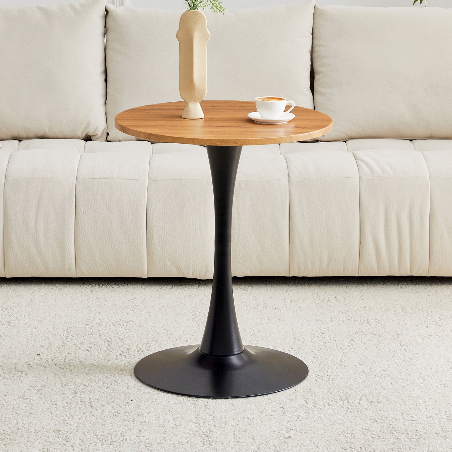 Round Dining Table With Faux Wood Top And Metal Pedestal, 23.6" Circle Table For Kitchen, Living Room, Small Spaces
