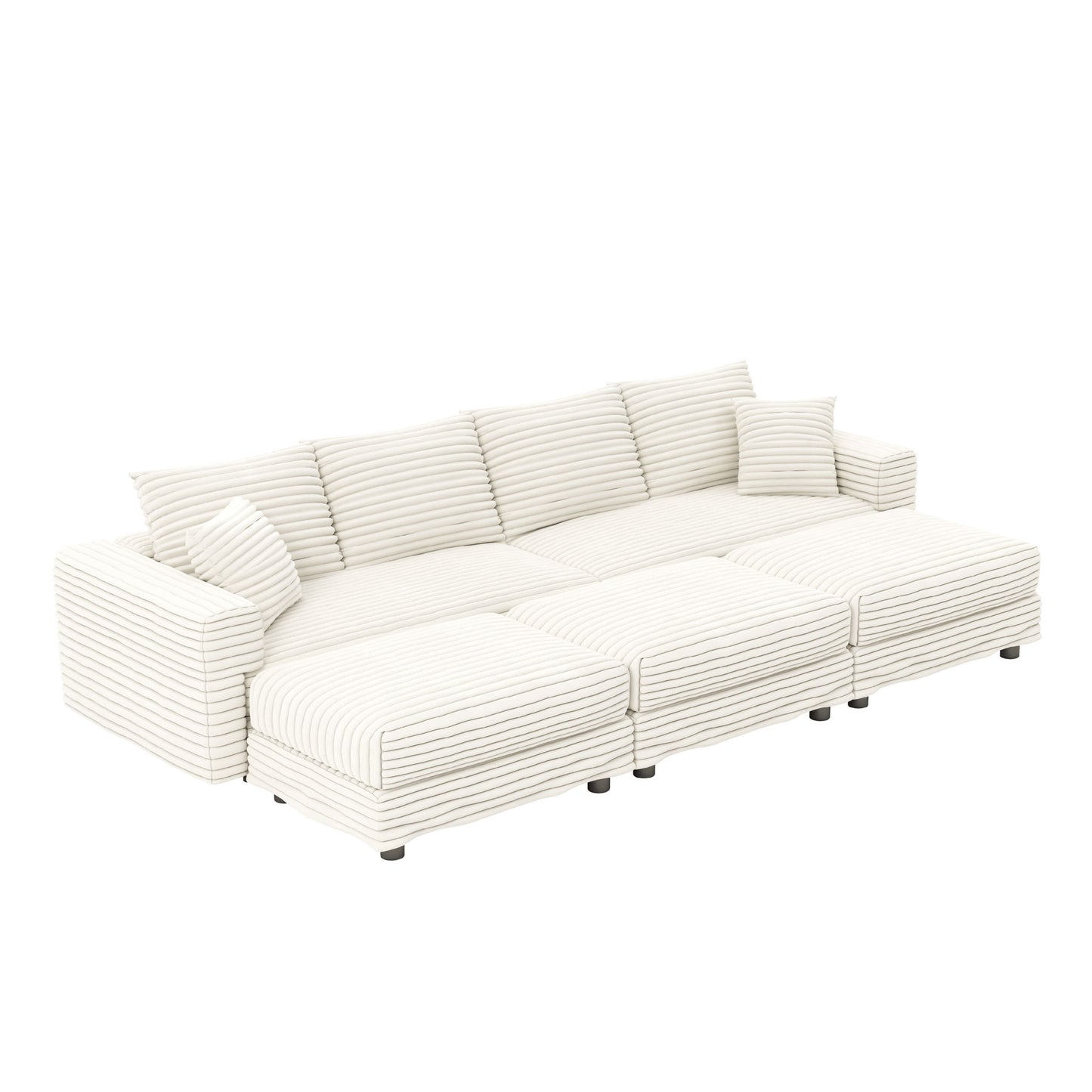 Deep Seat Convertible Sofa With Soft Pillows And Ottomans