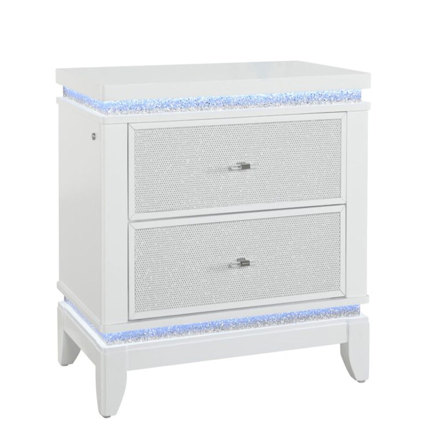Adalid - Nightstand With Glittered Drawer Front And LED Lighting - White