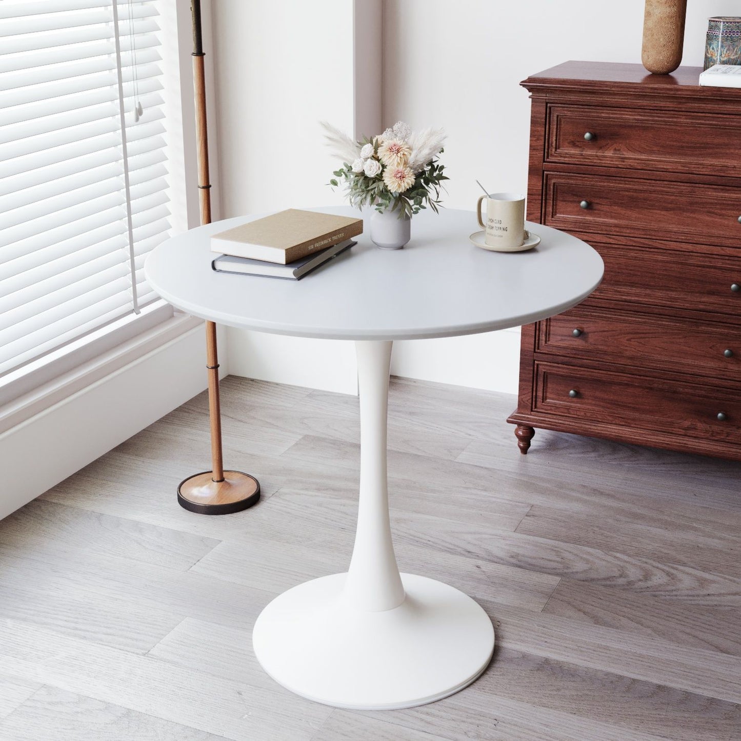 Mid-Century Round Dining Table With Pedestal Base For 2 - 4 People