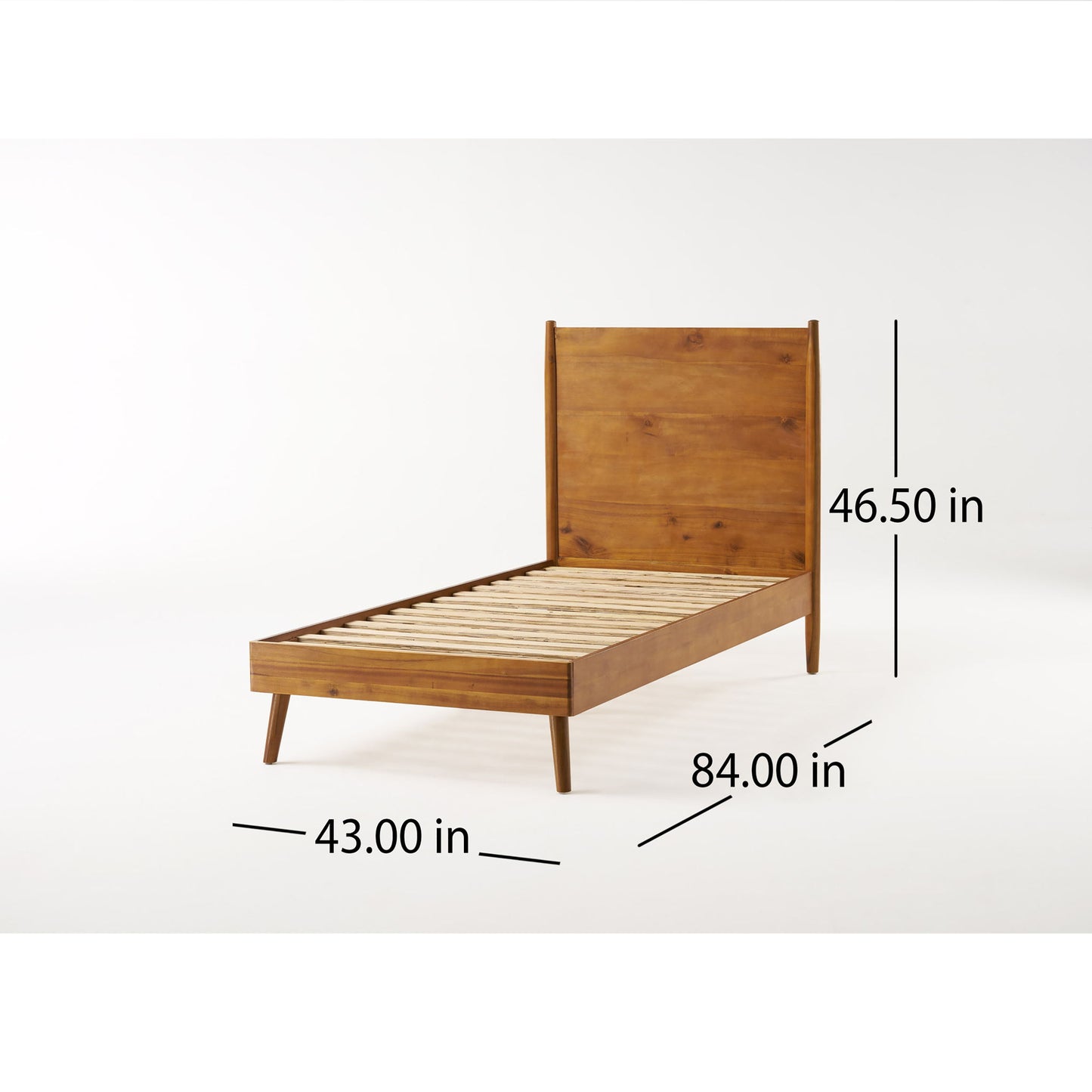 Okioki - Mid-Century Natural Stained Solid Acacia Wood Bed