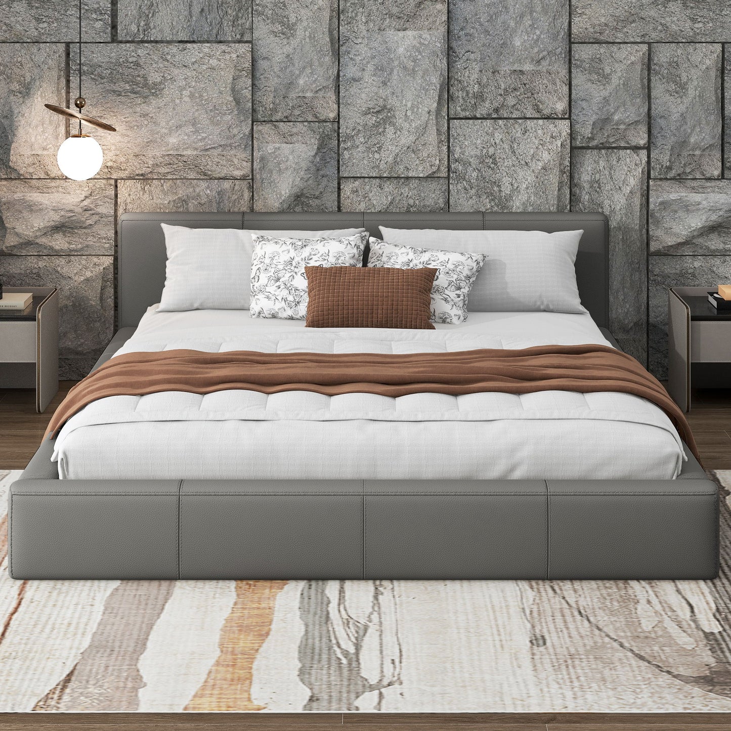 Stylish Upholstered Bed With Birch Wood Frame