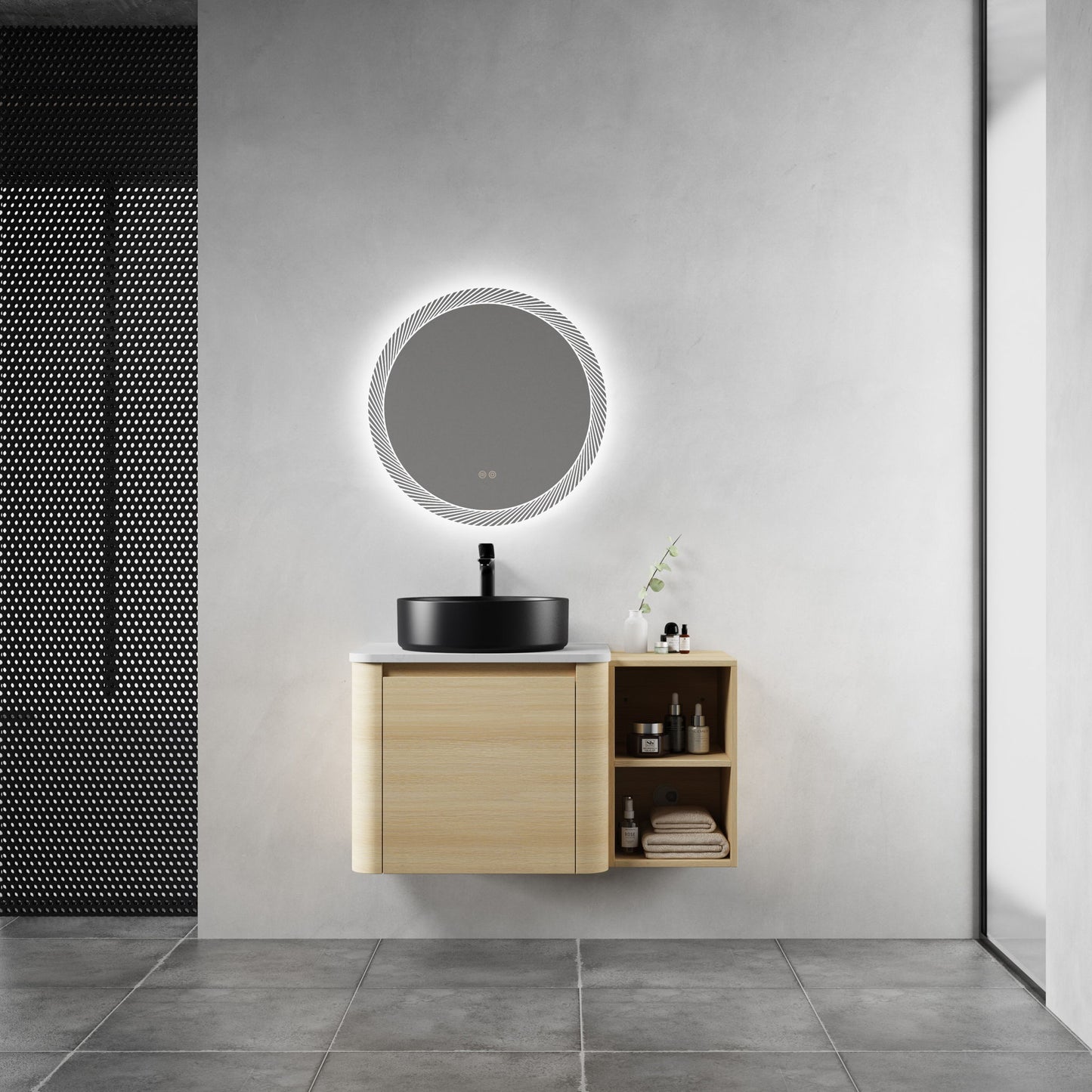Mounted Bathroom Vanity With Art Sink, Storage Shelves, Soft Close Door