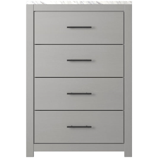 Gray Finish 4-Drawer Chest with Faux Marble Top