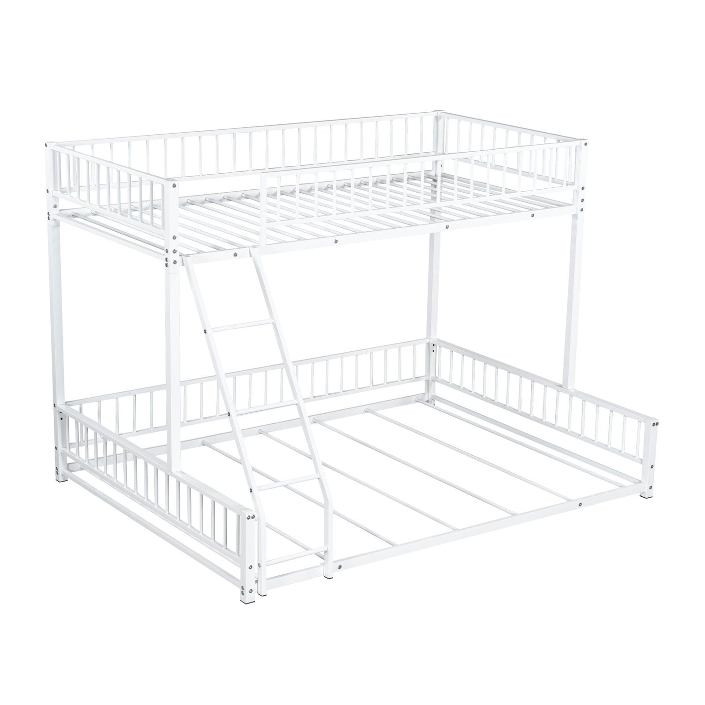 Bunk Bed Frame With Ladder And Safety Guardrails
