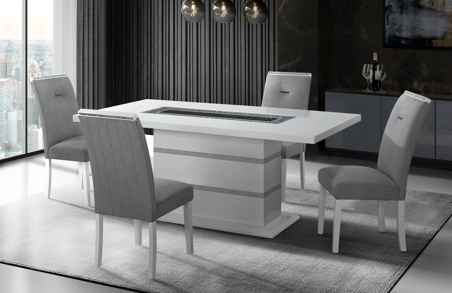 Monaco - 5 Piece Dining Room Set (Dining Table And Four Dining Chairs) - Light Gray / White