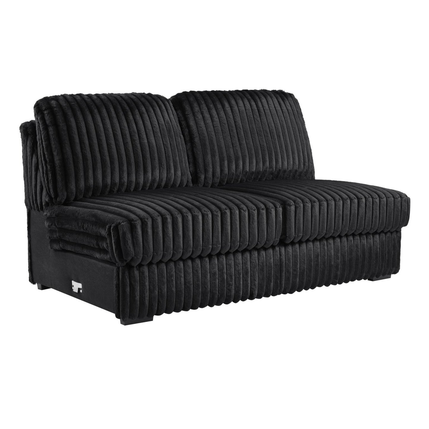 U259 - Corduroy Power Reclining 4 Piece Sectional With 2 Wireless Charger - Black