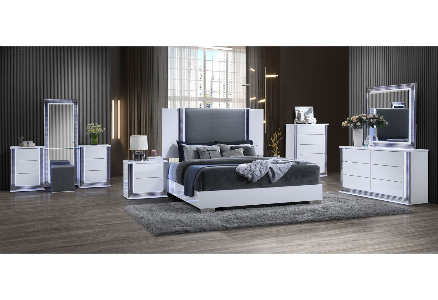 Ylime - 4 Piece King Bedroom Set (Bed, Dresser, Mirror, Nightstand) - White