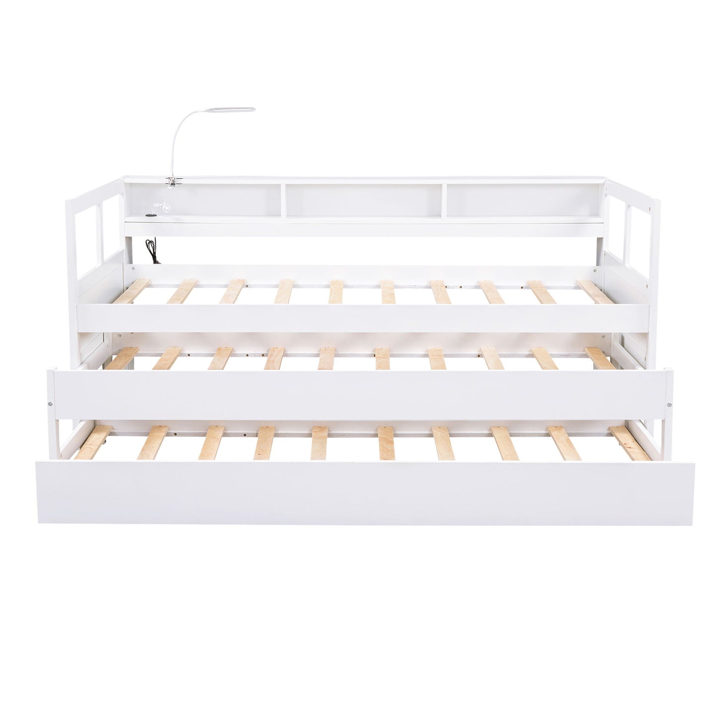 Daybed With 2 Trundles, 3 Storage Cubbies, Built In USB Charging Light
