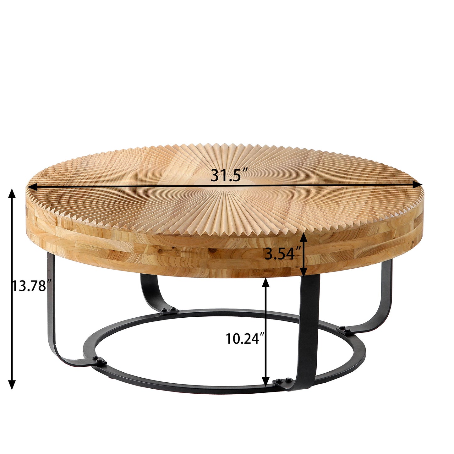 Modern Round Coffee Table With Wooden Carving Pattern