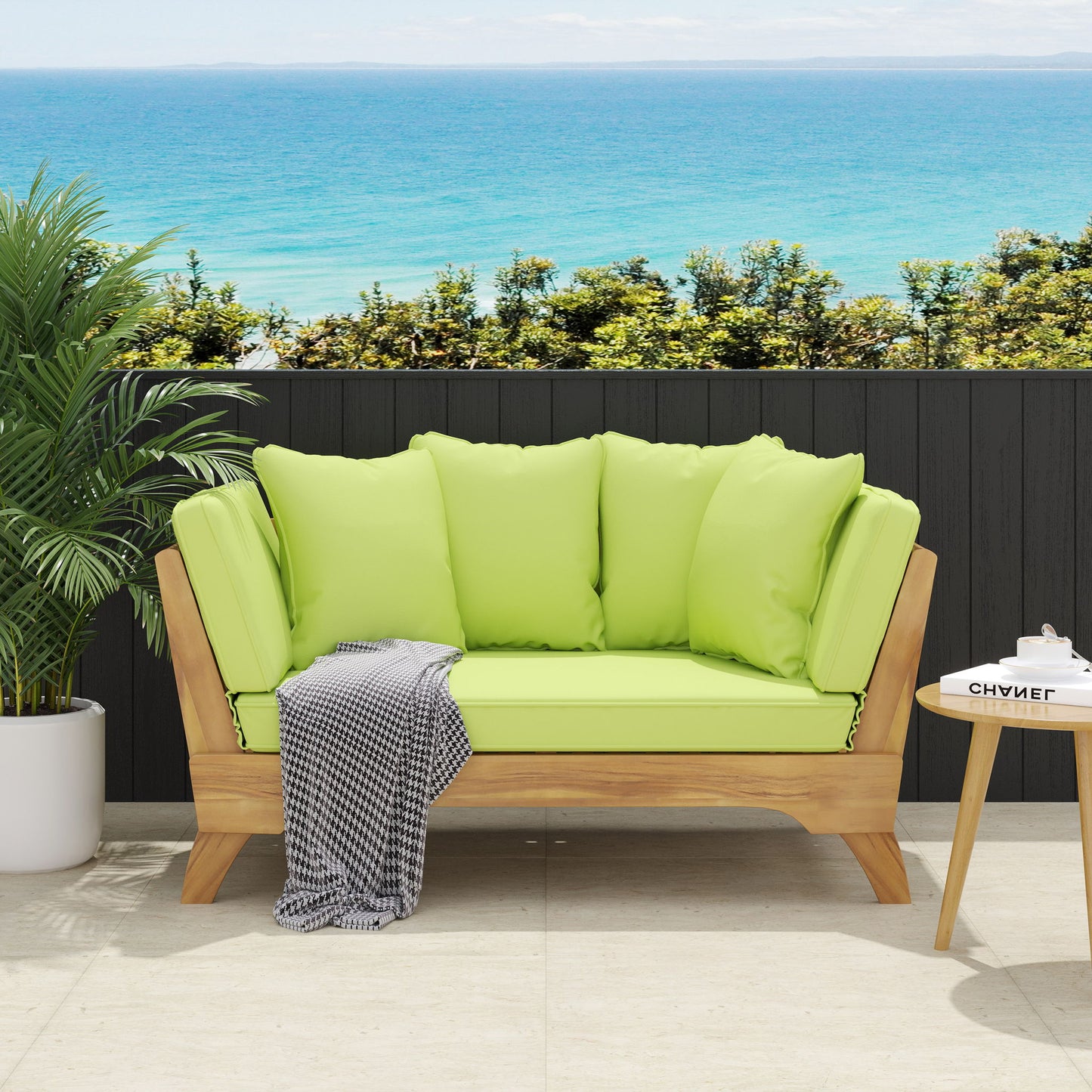Outdoor Acacia Wood Expandable Daybed With Cushions