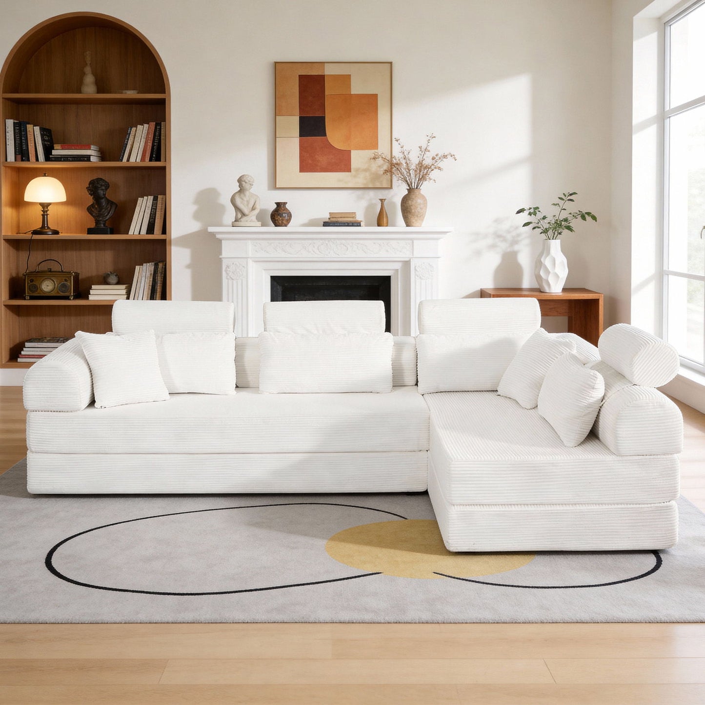 Modern L-Shape Modular Sectional Sofa, Compressed Design