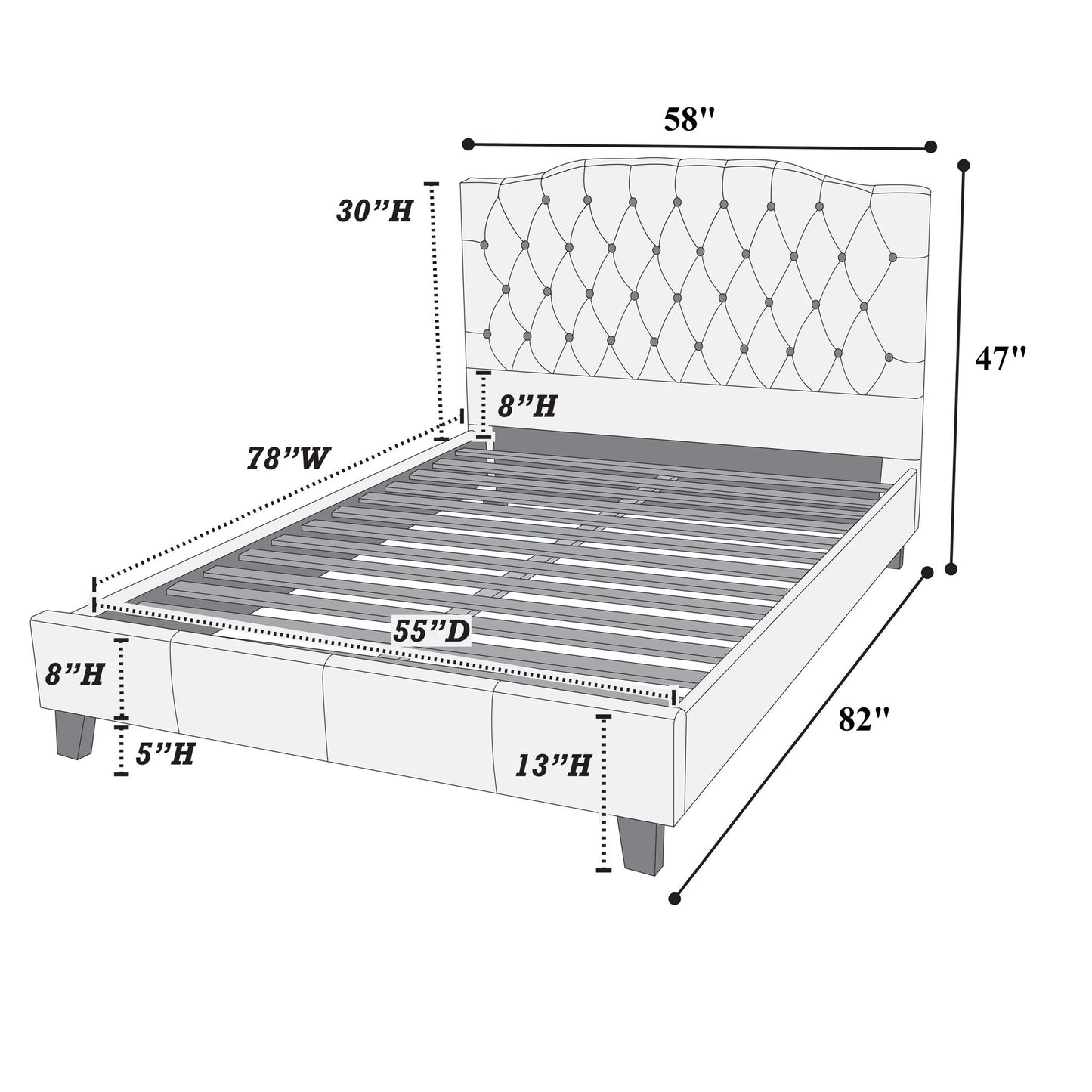 Modern Bed Frame With Tufted Upholstered Headboard